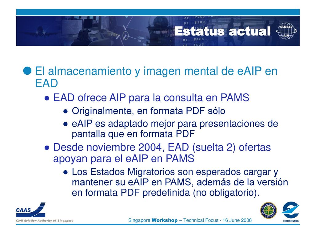 Estatus actual El almacenamiento y imagen mental de eAIP en EAD