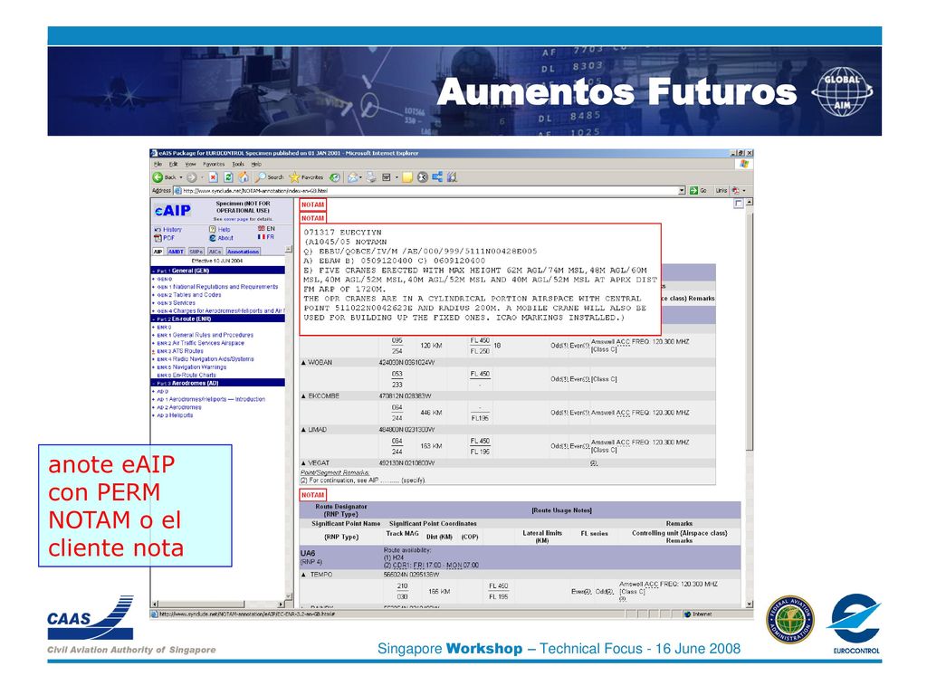 Aumentos Futuros anote eAIP con PERM NOTAM o el cliente nota