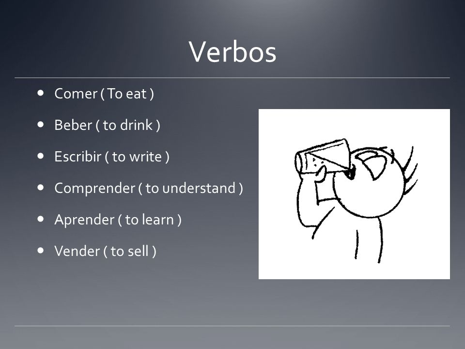 Verbos Comer ( To eat ) Beber ( to drink ) Escribir ( to write )