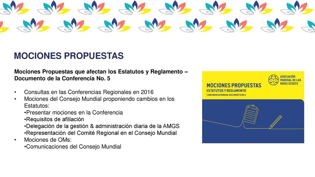 MOCIONES PROPUESTAS Mociones Propuestas que afectan los Estatutos y Reglamento – Documento de la Conferencia No. 5.