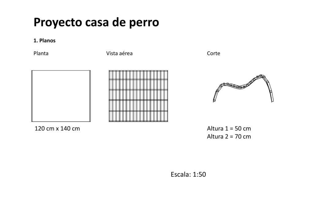 Proyecto casa de perro Escala: 1: cm x 140 cm Altura 1 = 50 cm