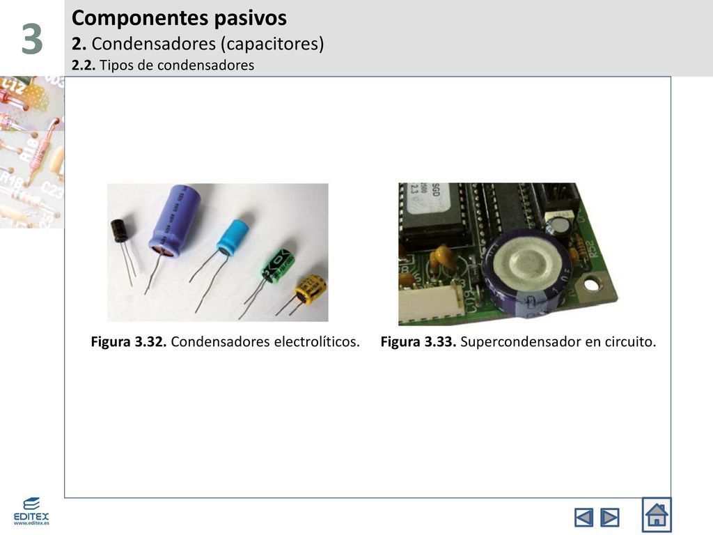 3 Componentes pasivos 2. Condensadores (capacitores) 2.2. Tipos de condensadores. Figura Condensadores electrolíticos.
