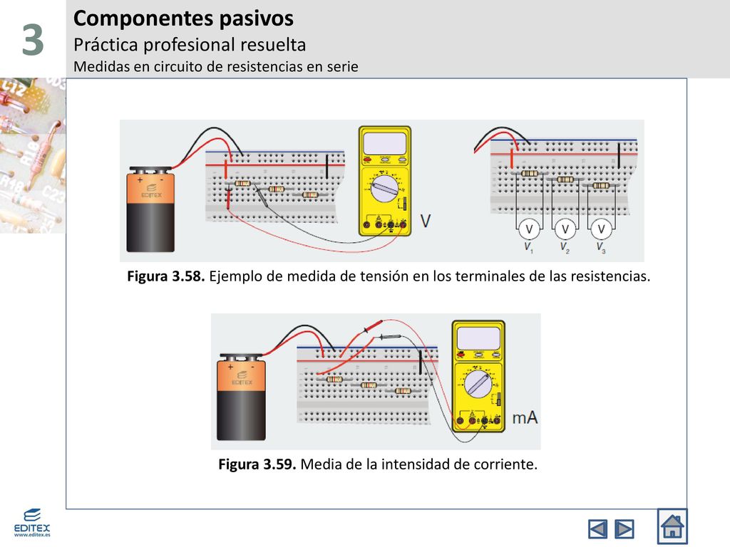 3 Componentes pasivos Práctica profesional resuelta Medidas en circuito de resistencias en serie.