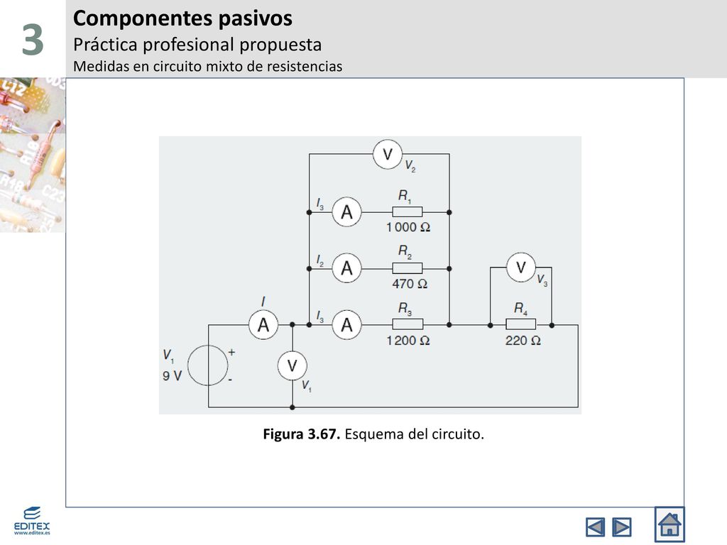 3 Componentes pasivos Práctica profesional propuesta Medidas en circuito mixto de resistencias.