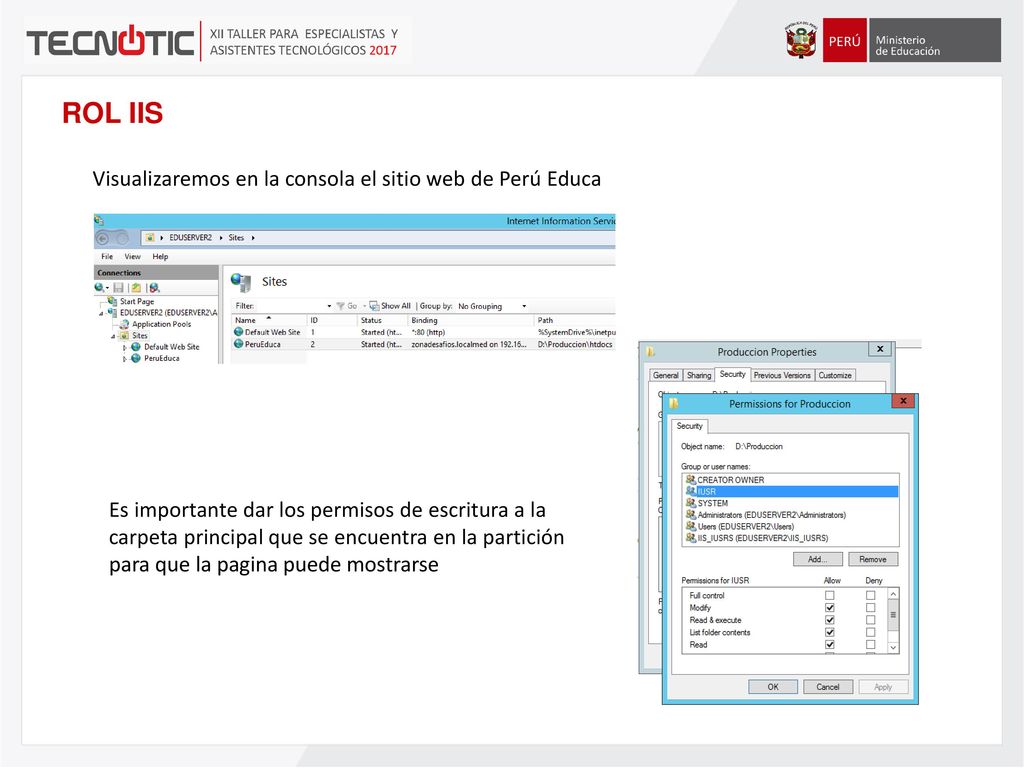 ROL IIS Visualizaremos en la consola el sitio web de Perú Educa