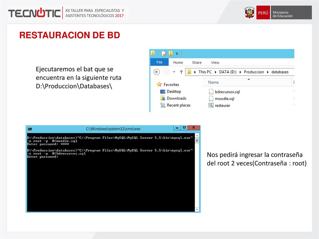 RESTAURACION DE BD Ejecutaremos el bat que se encuentra en la siguiente ruta. D:\Produccion\Databases\