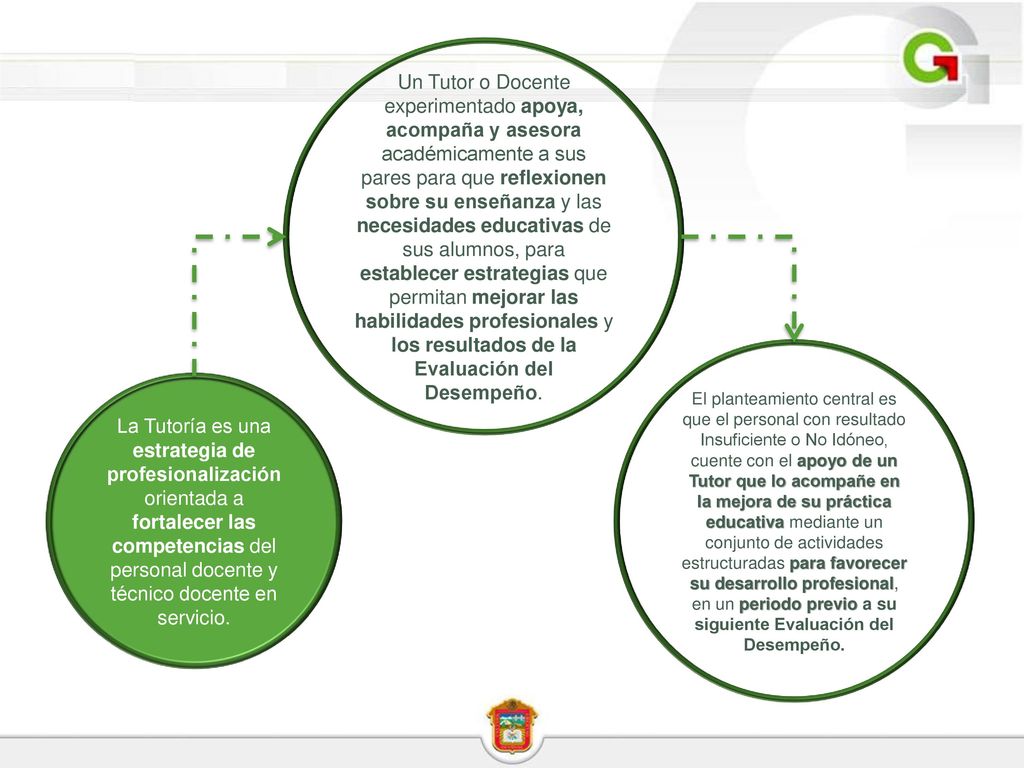 Un Tutor o Docente experimentado apoya, acompaña y asesora académicamente a sus pares para que reflexionen sobre su enseñanza y las necesidades educativas de sus alumnos, para establecer estrategias que permitan mejorar las habilidades profesionales y los resultados de la Evaluación del Desempeño.