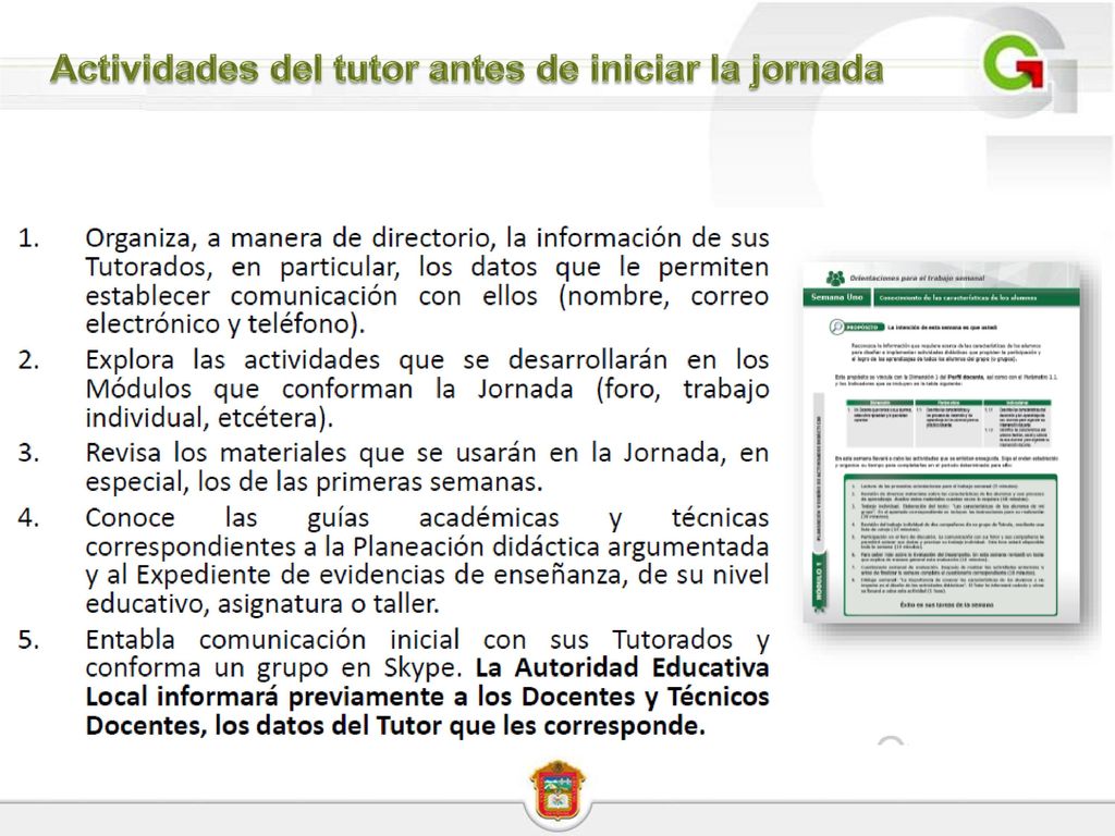 Actividades del tutor antes de iniciar la jornada
