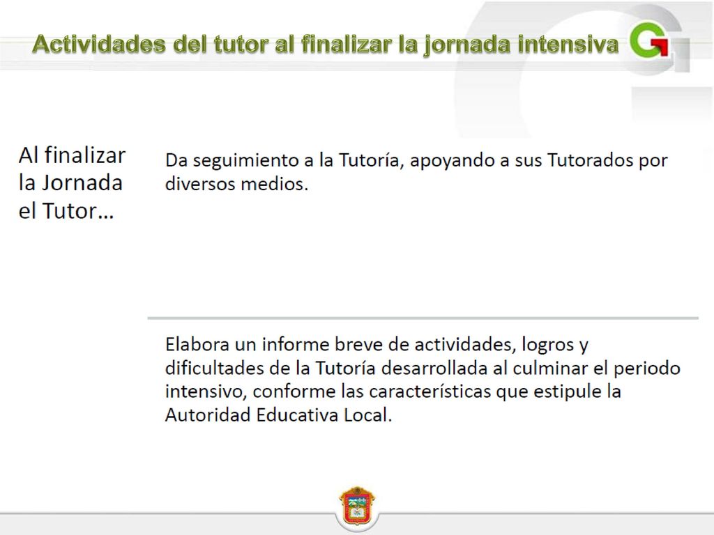 Actividades del tutor al finalizar la jornada intensiva