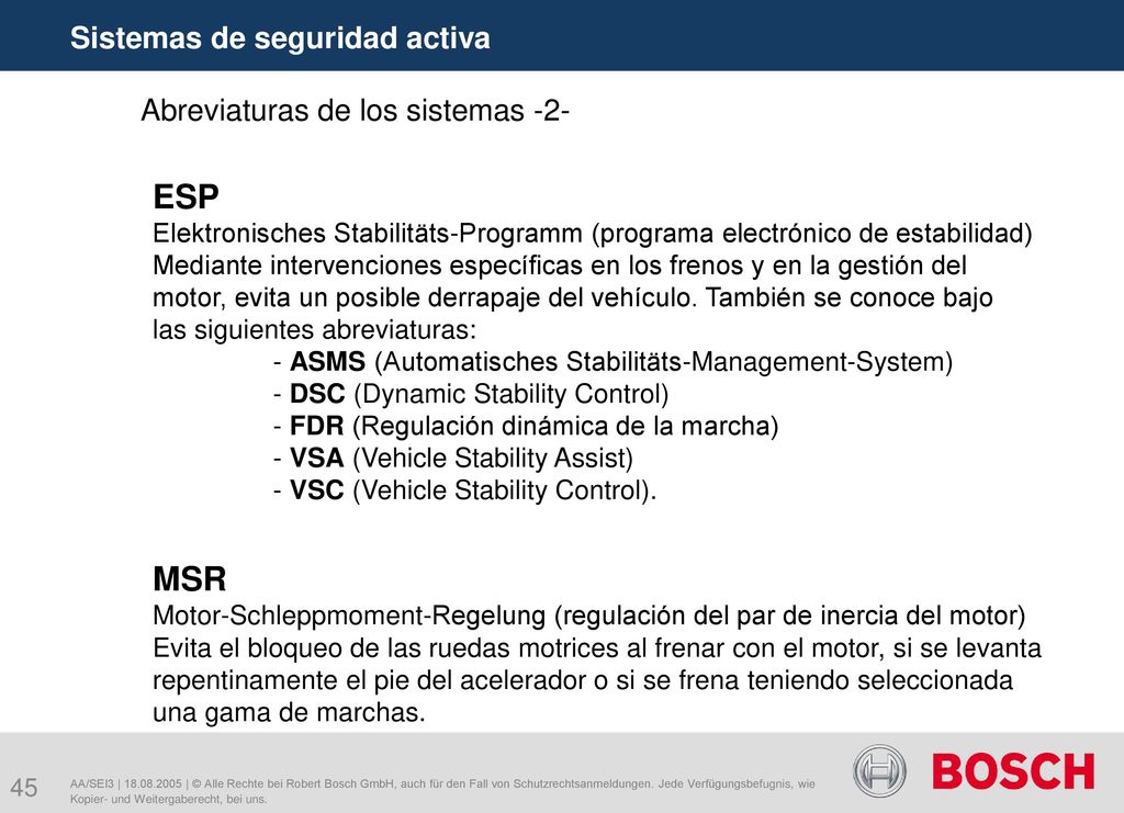 ESP MSR Sistemas de seguridad activa Abreviaturas de los sistemas -2-