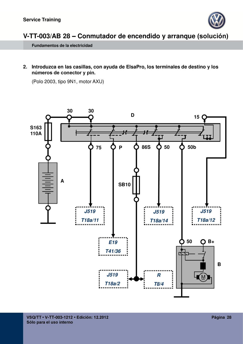 V-TT-003/AB 28 – Conmutador de encendido y arranque (solución)