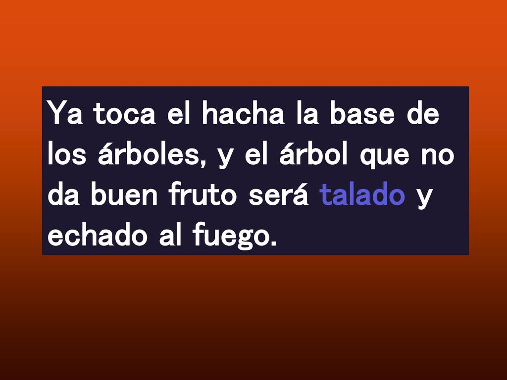 Ya toca el hacha la base de los árboles, y el árbol que no da buen fruto será talado y echado al fuego.