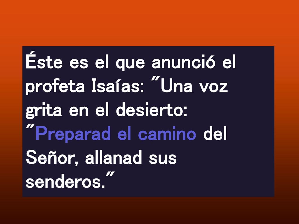 Éste es el que anunció el profeta Isaías: Una voz grita en el desierto: Preparad el camino del Señor, allanad sus senderos.