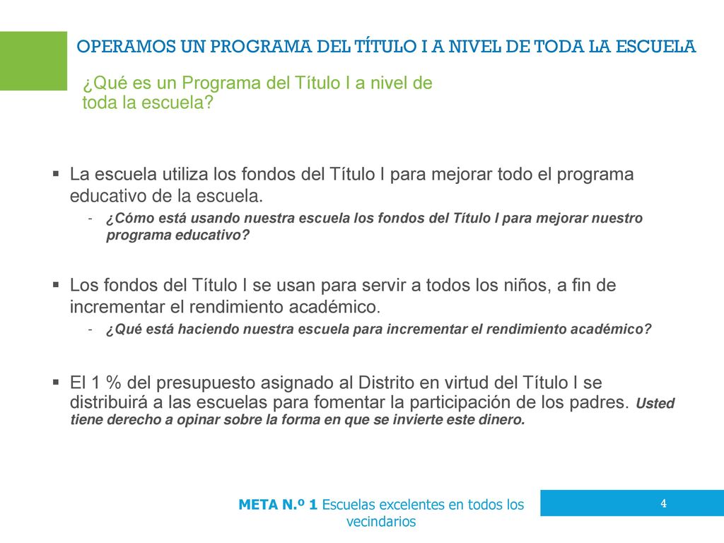 Operamos un Programa del Título I a nivel de toda la escuela
