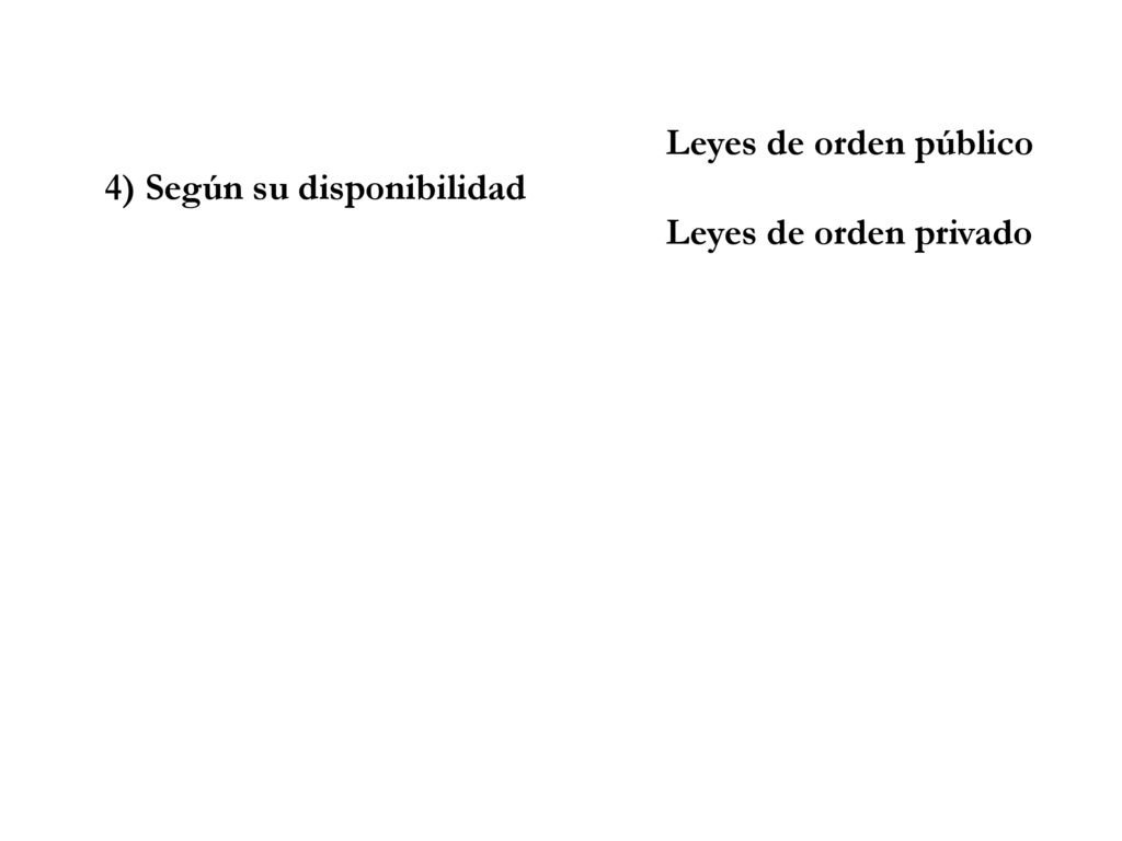 Leyes de orden público 4) Según su disponibilidad Leyes de orden privado
