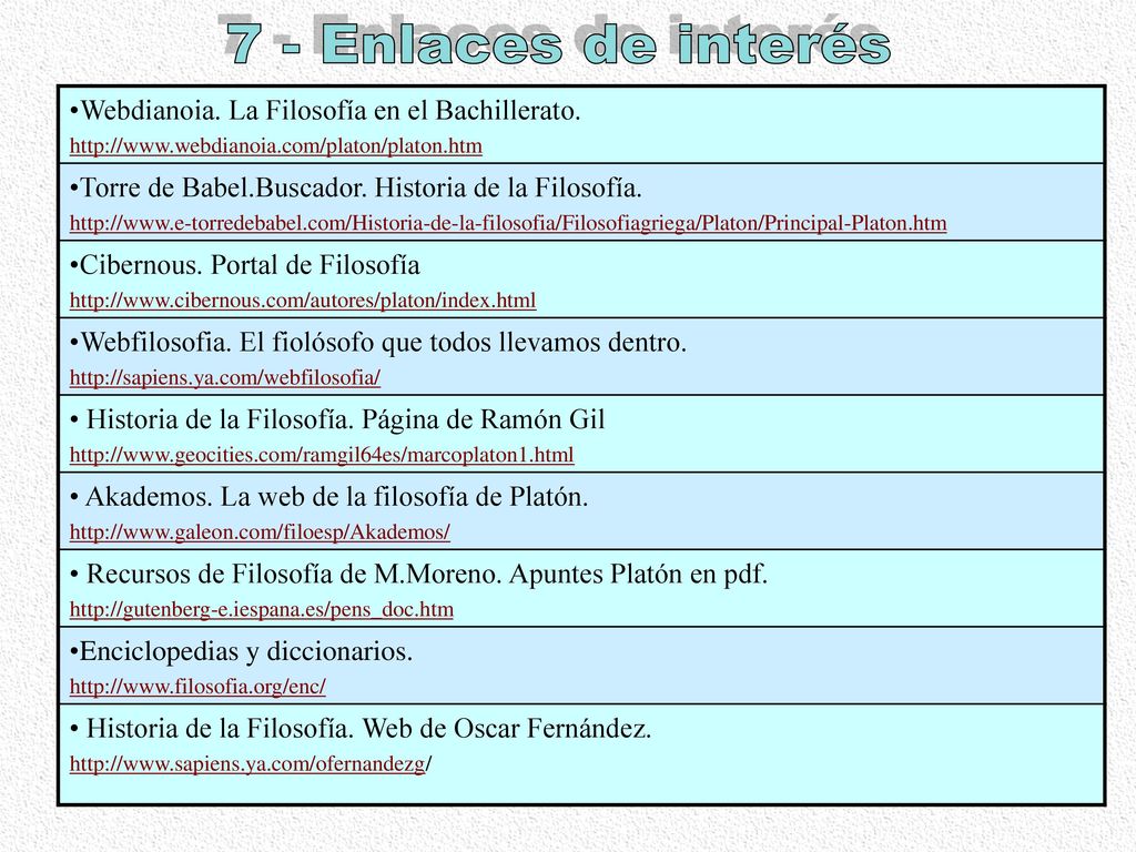 7 - Enlaces de interés Webdianoia. La Filosofía en el Bachillerato.
