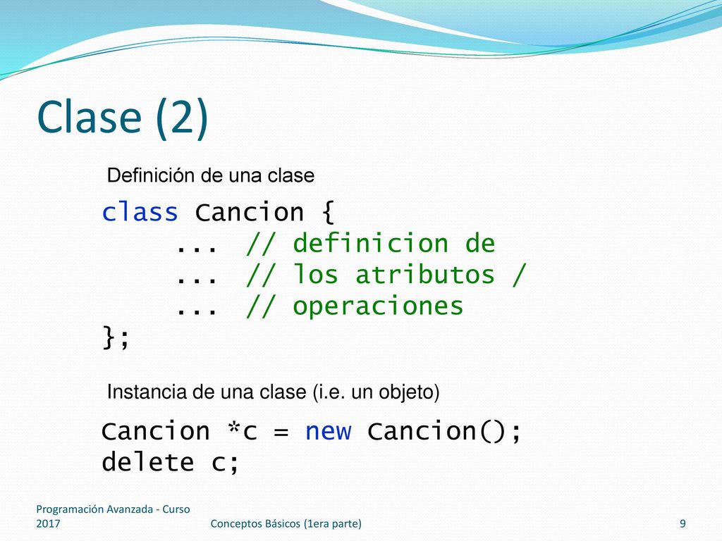 Clase (2) class Cancion { ... // definicion de ... // los atributos /