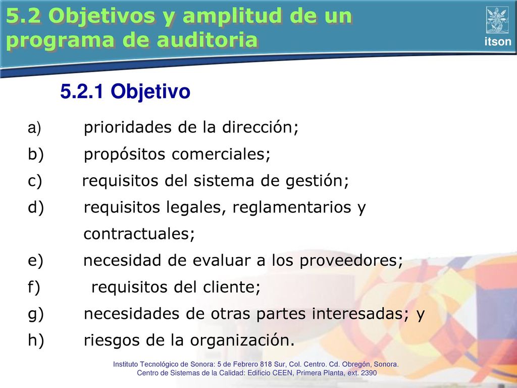 5.2 Objetivos y amplitud de un programa de auditoria
