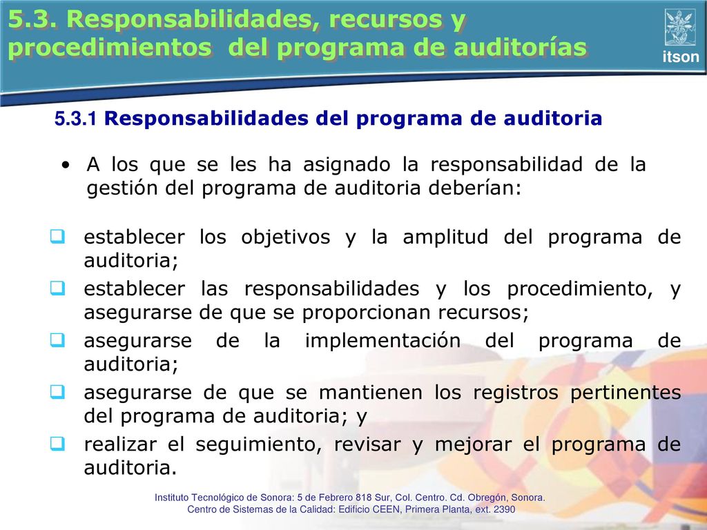 5.3. Responsabilidades, recursos y procedimientos del programa de auditorías