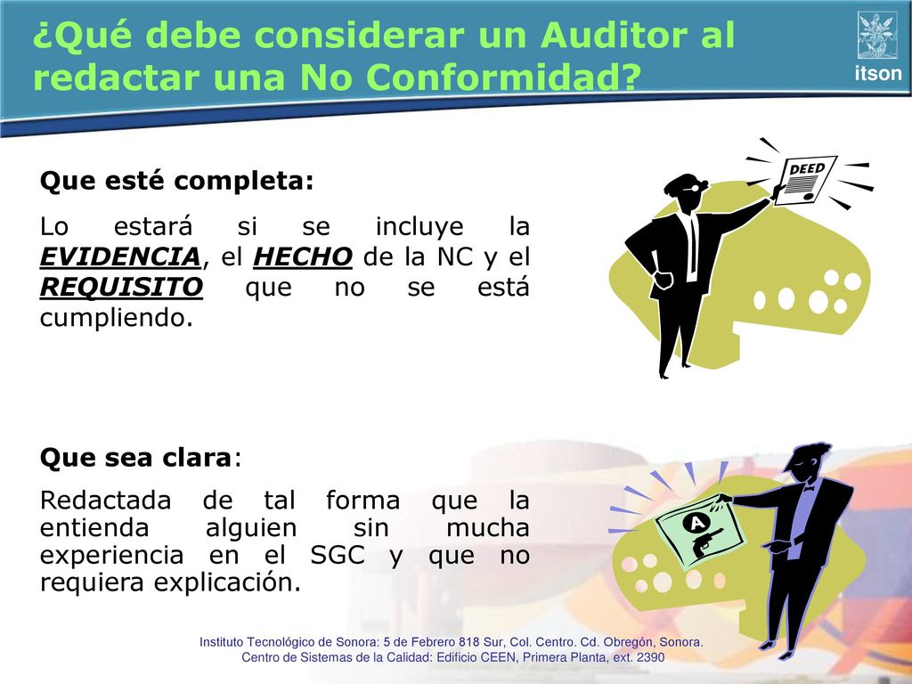 ¿Qué debe considerar un Auditor al redactar una No Conformidad