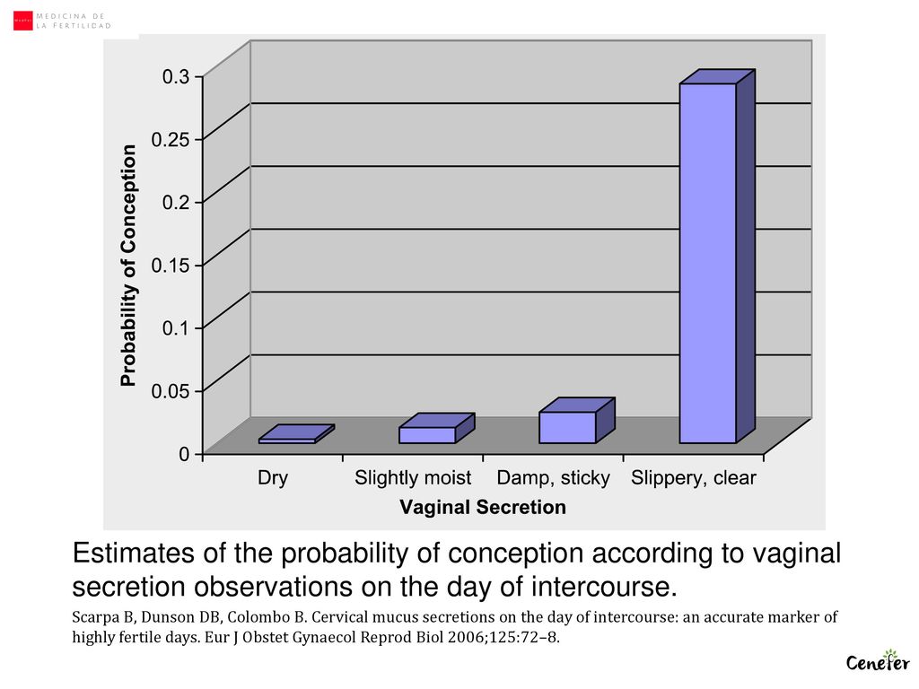 Estimates of the probability of conception according to vaginal secretion observations on the day of intercourse.