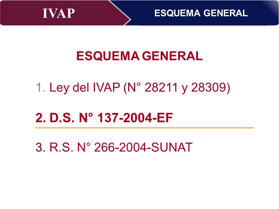 D.S. N° EF ESQUEMA GENERAL Ley del IVAP (N° y 28309)