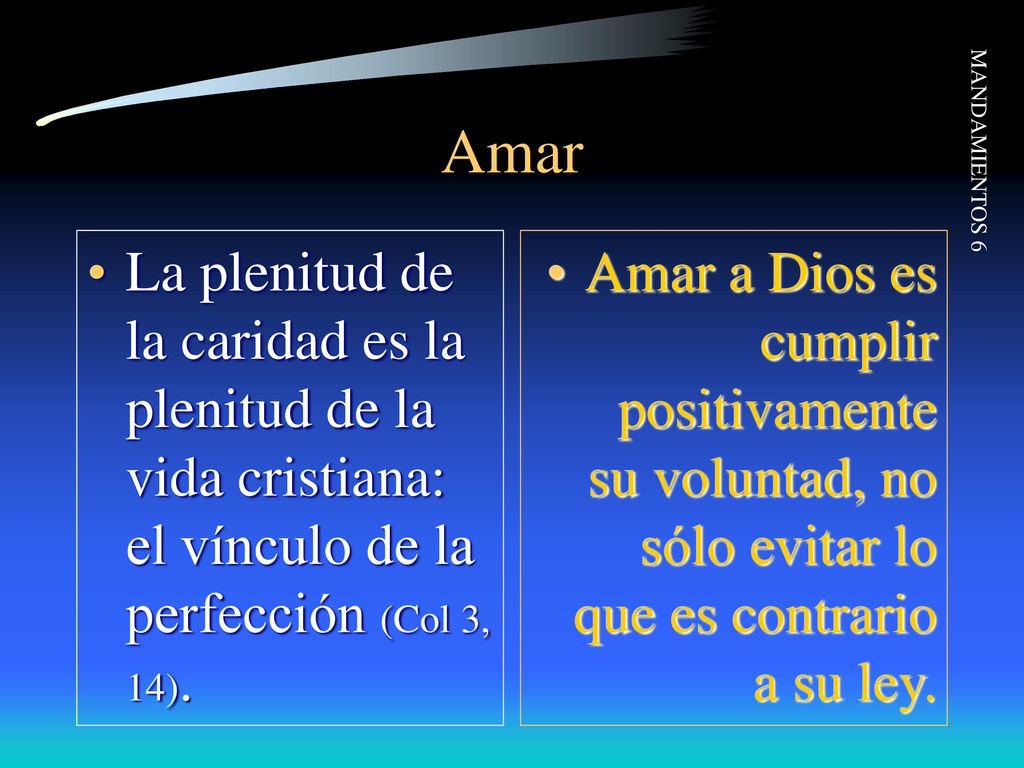 Amar La plenitud de la caridad es la plenitud de la vida cristiana: el vínculo de la perfección (Col 3, 14).