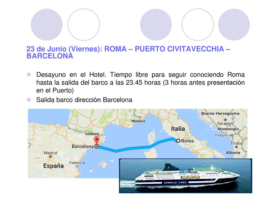 23 de Junio (Viernes): ROMA – PUERTO CIVITAVECCHIA – BARCELONA