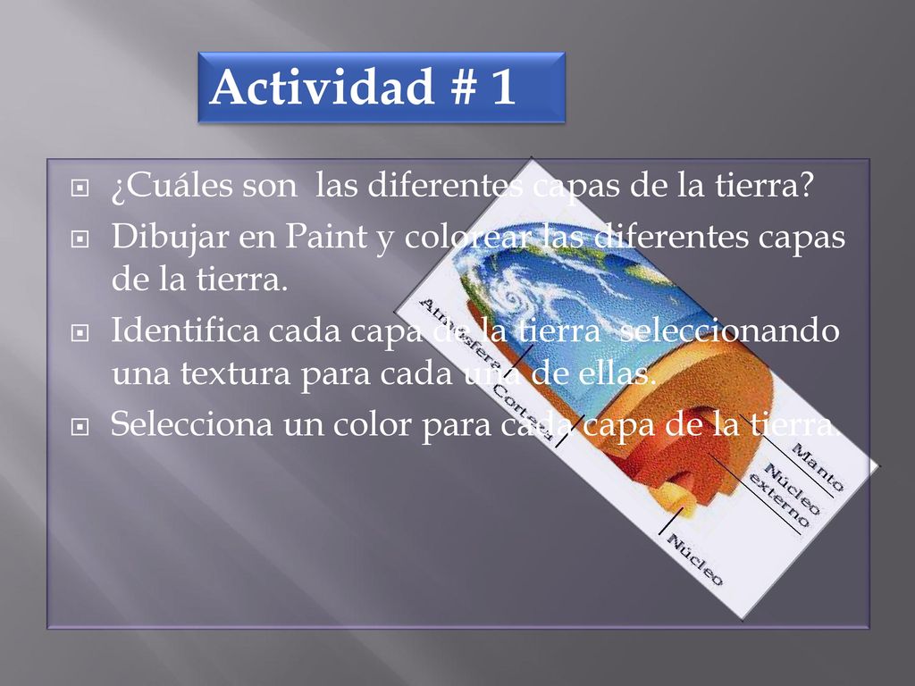 Actividad # 1 ¿Cuáles son las diferentes capas de la tierra