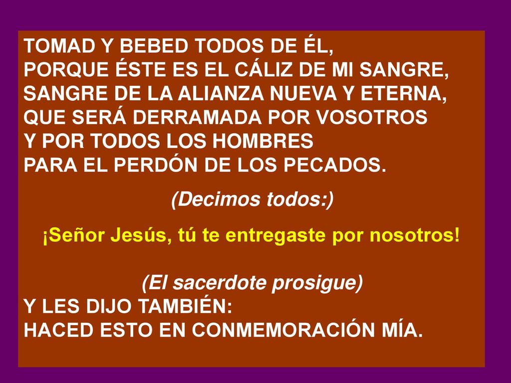 ¡Señor Jesús, tú te entregaste por nosotros! (El sacerdote prosigue)