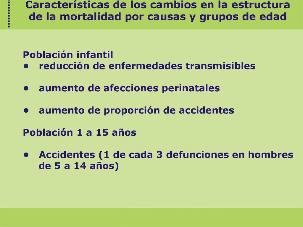 Características de los cambios en la estructura de la mortalidad por causas y grupos de edad