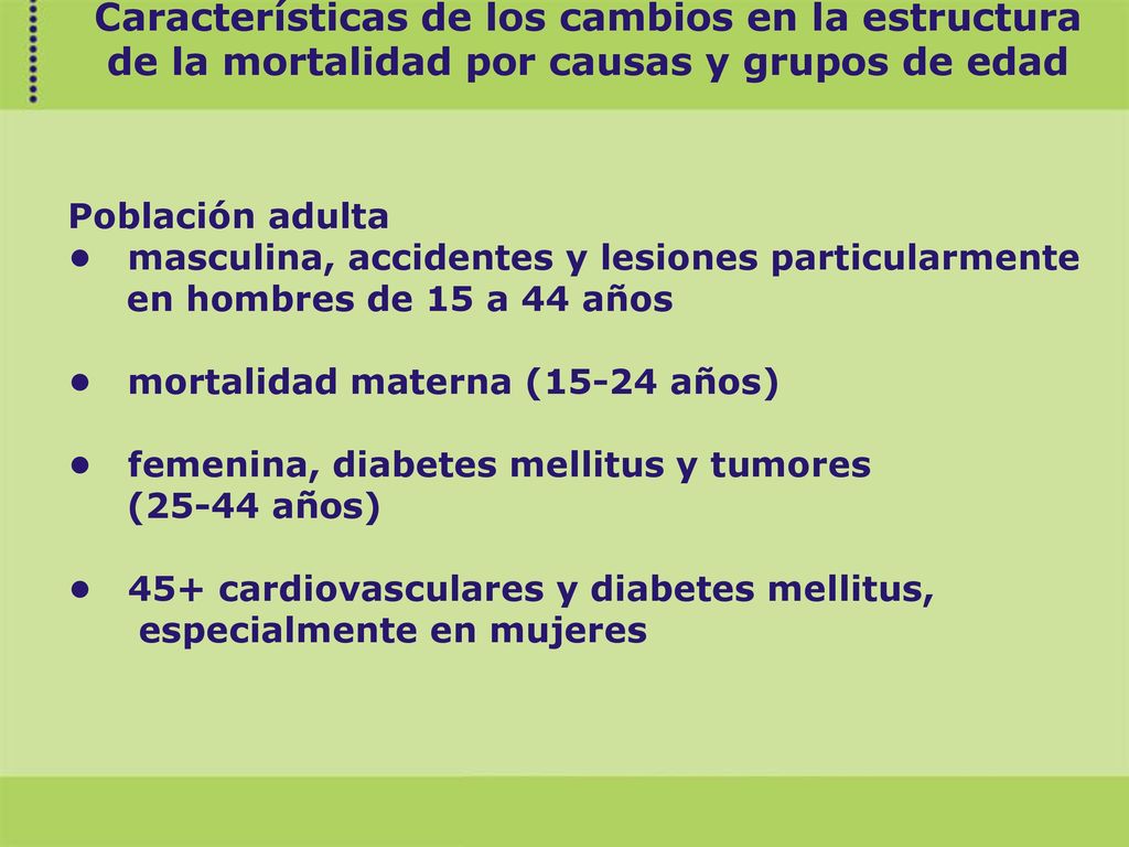 Características de los cambios en la estructura de la mortalidad por causas y grupos de edad