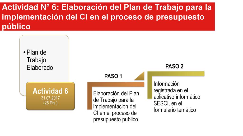 Actividad N° 6: Elaboración del Plan de Trabajo para la implementación del CI en el proceso de presupuesto público