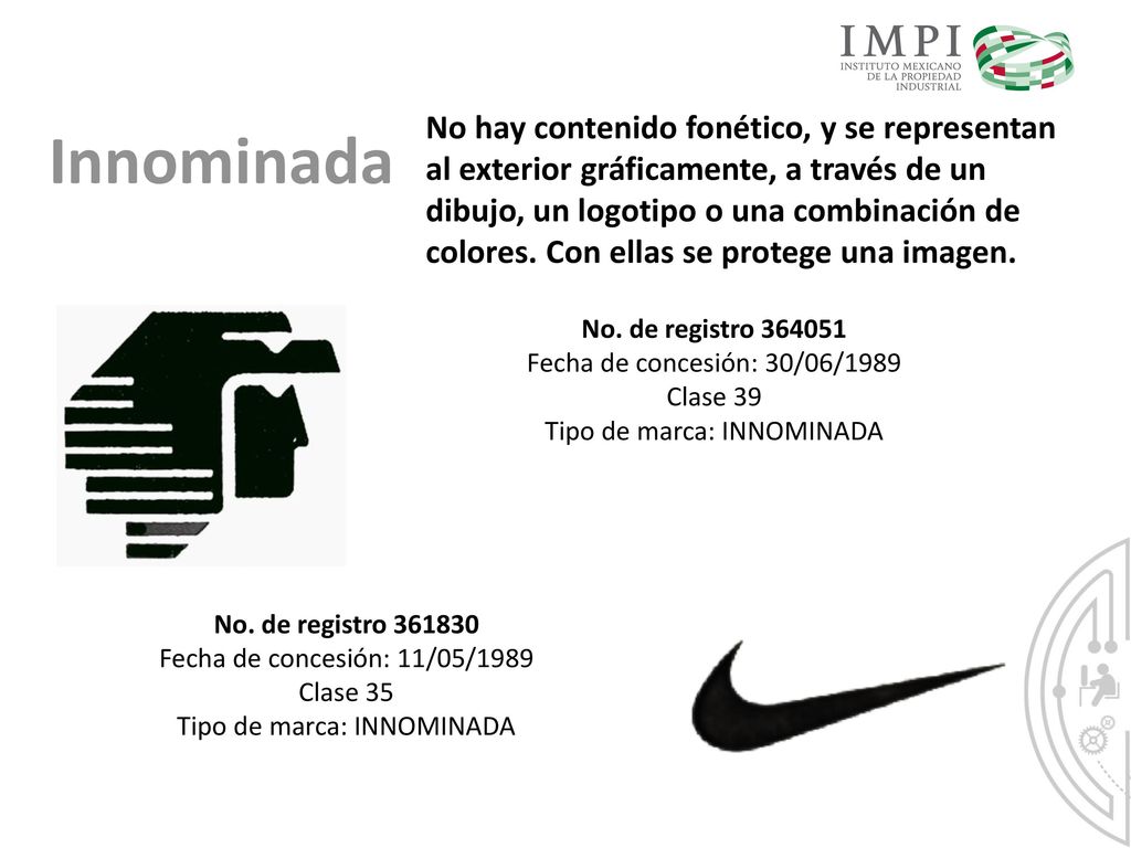 No hay contenido fonético, y se representan al exterior gráficamente, a través de un dibujo, un logotipo o una combinación de colores. Con ellas se protege una imagen.