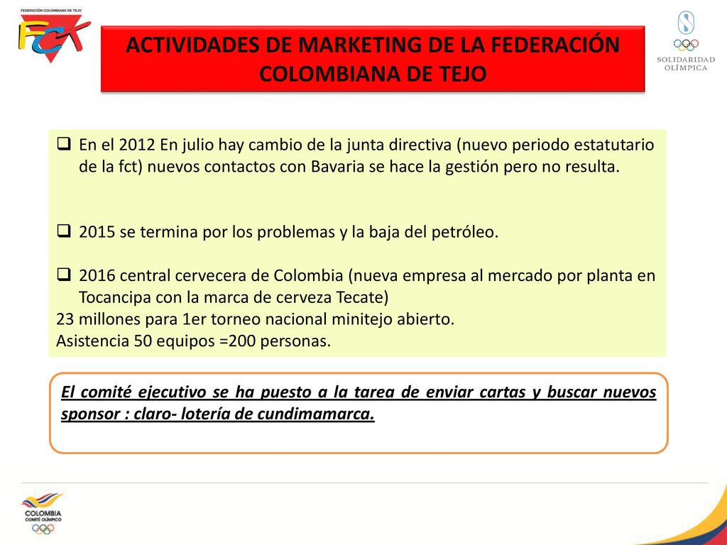 ACTIVIDADES DE MARKETING DE LA FEDERACIÓN COLOMBIANA DE TEJO
