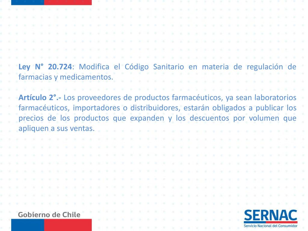 Ley N° : Modifica el Código Sanitario en materia de regulación de farmacias y medicamentos.
