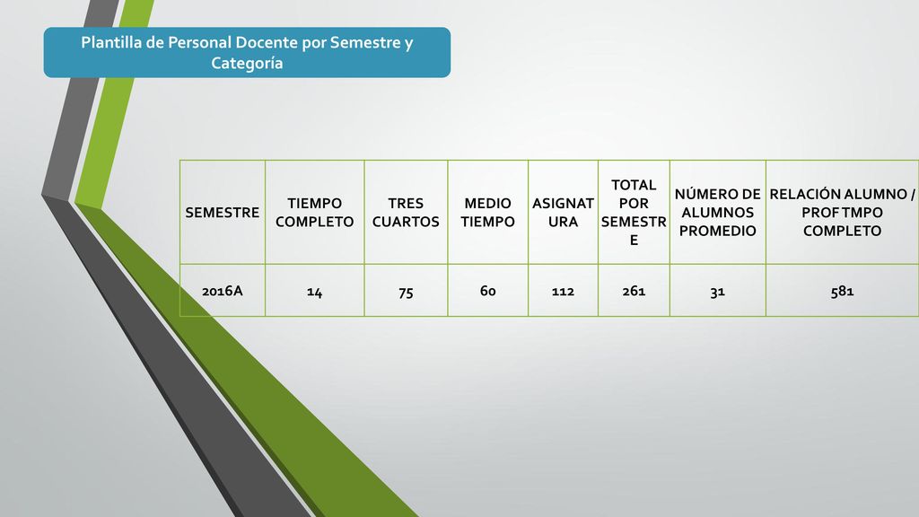 Plantilla de Personal Docente por Semestre y Categoría