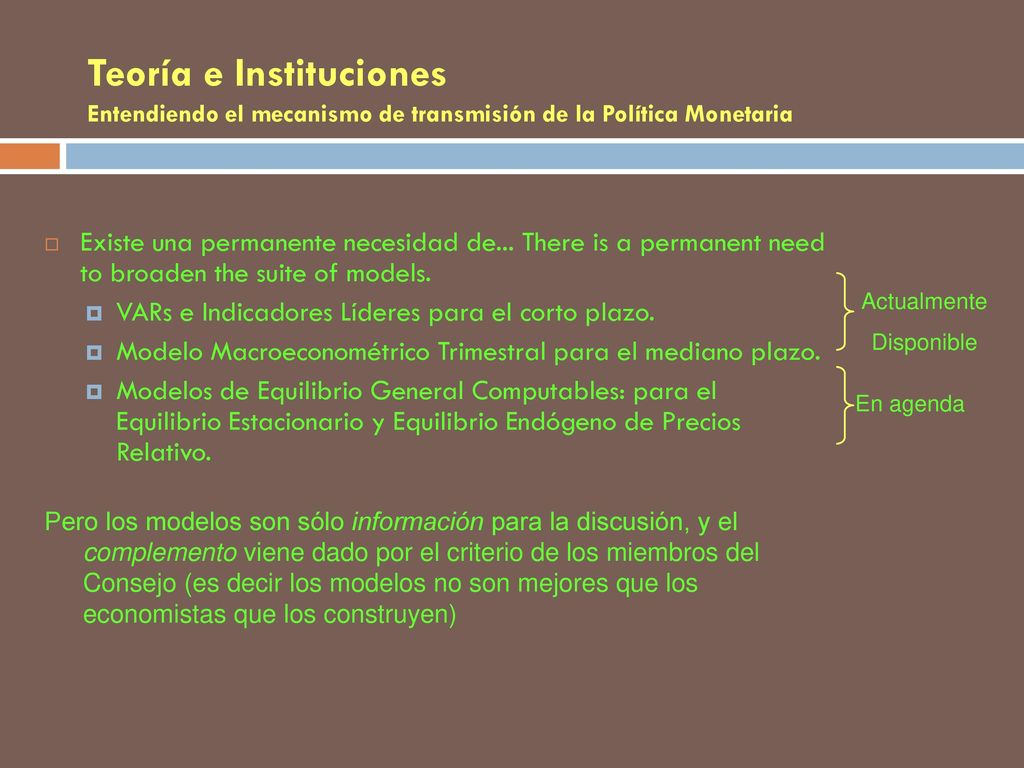 Teoría e Instituciones Entendiendo el mecanismo de transmisión de la Política Monetaria