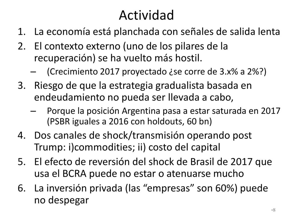 Actividad La economía está planchada con señales de salida lenta