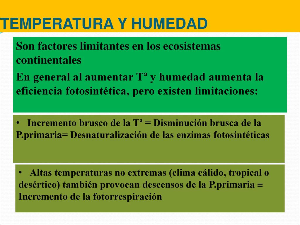 TEMPERATURA Y HUMEDAD Son factores limitantes en los ecosistemas continentales.