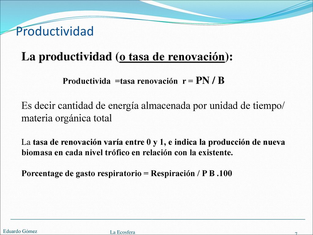 Productivida =tasa renovación r = PN / B