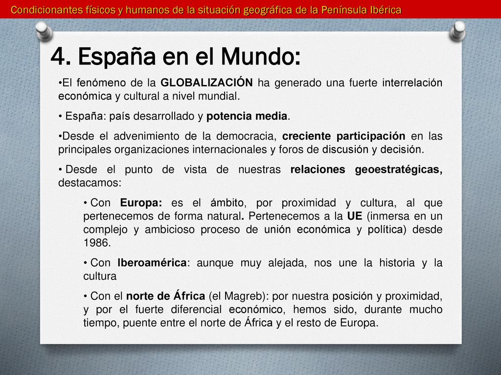Condicionantes físicos y humanos de la situación geográfica de la Península Ibérica