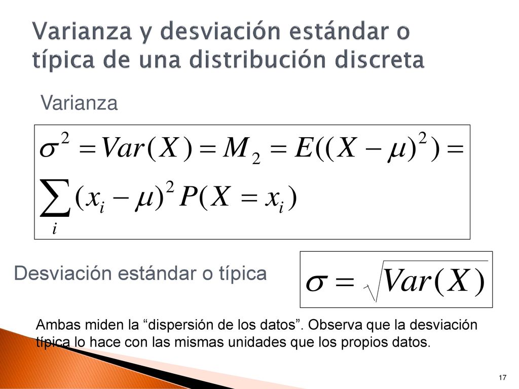 Varianza y desviación estándar o típica de una distribución discreta