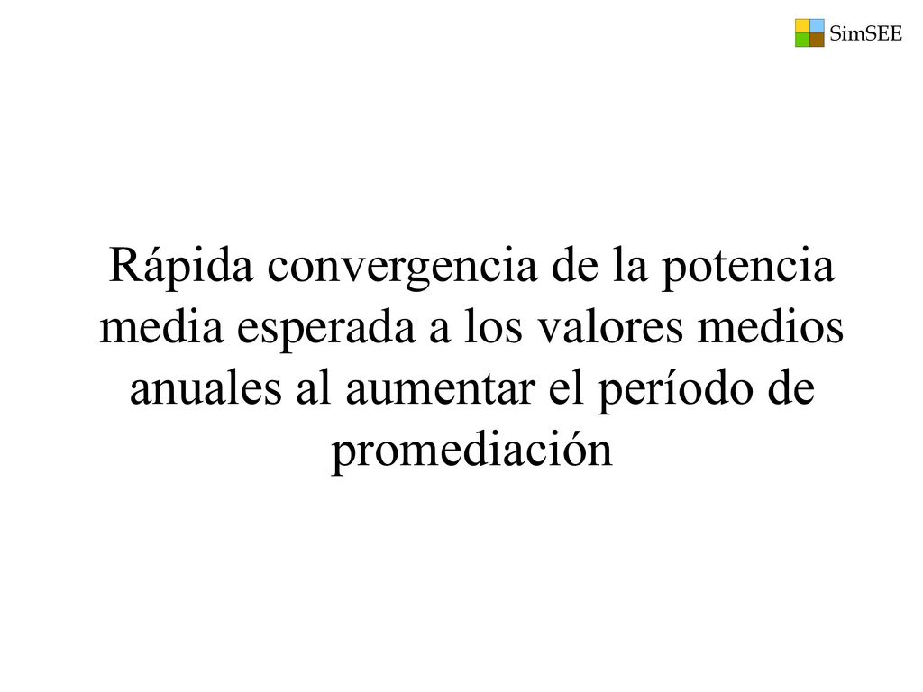 Rápida convergencia de la potencia media esperada a los valores medios anuales al aumentar el período de promediación