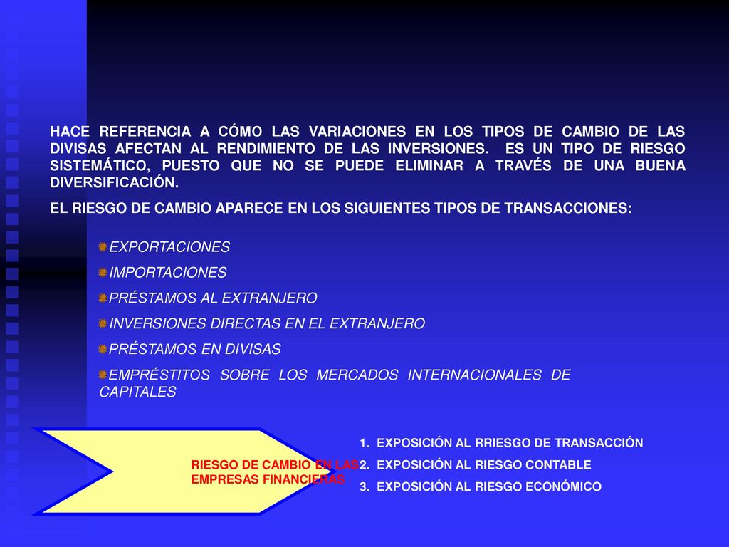 EL RIESGO DE CAMBIO APARECE EN LOS SIGUIENTES TIPOS DE TRANSACCIONES: