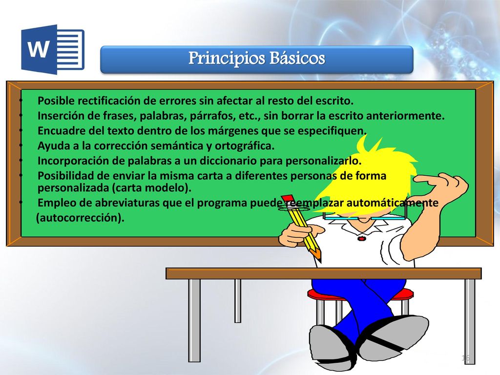 Principios Básicos Posible rectificación de errores sin afectar al resto del escrito.