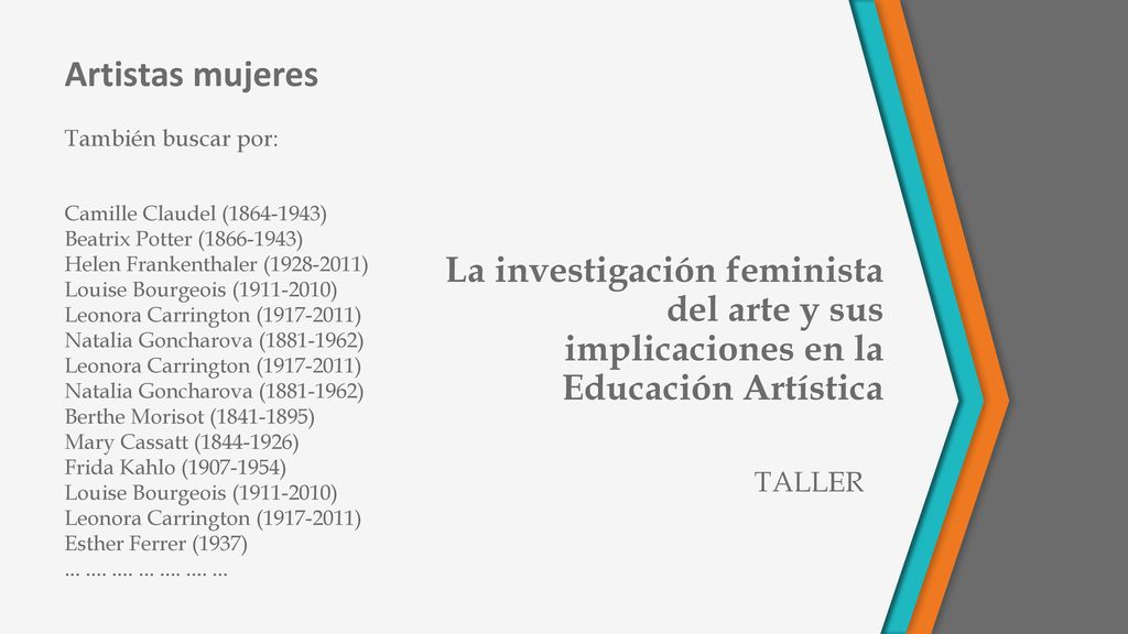 Artistas mujeres También buscar por: La investigación feminista del arte y sus implicaciones en la Educación Artística.