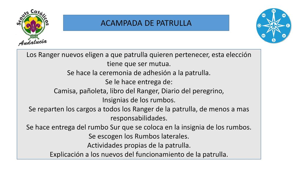 ACAMPADA DE PATRULLA Los Ranger nuevos eligen a que patrulla quieren pertenecer, esta elección tiene que ser mutua.