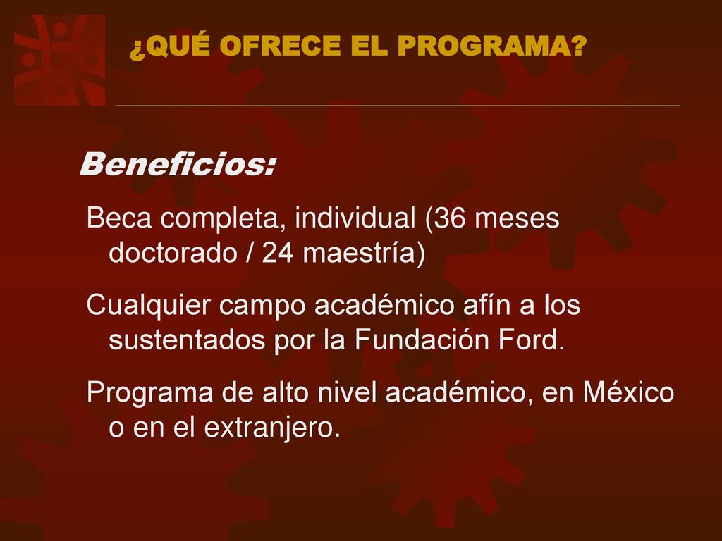 Beca completa, individual (36 meses doctorado / 24 maestría)