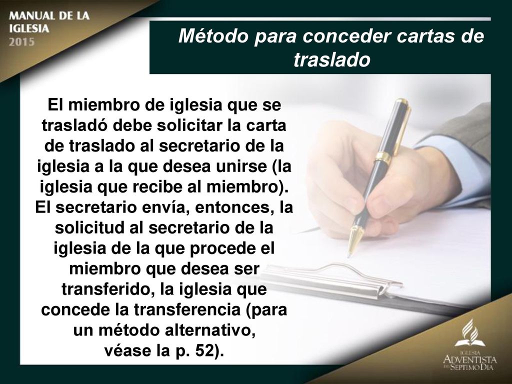 Método para conceder cartas de traslado El miembro de iglesia que se